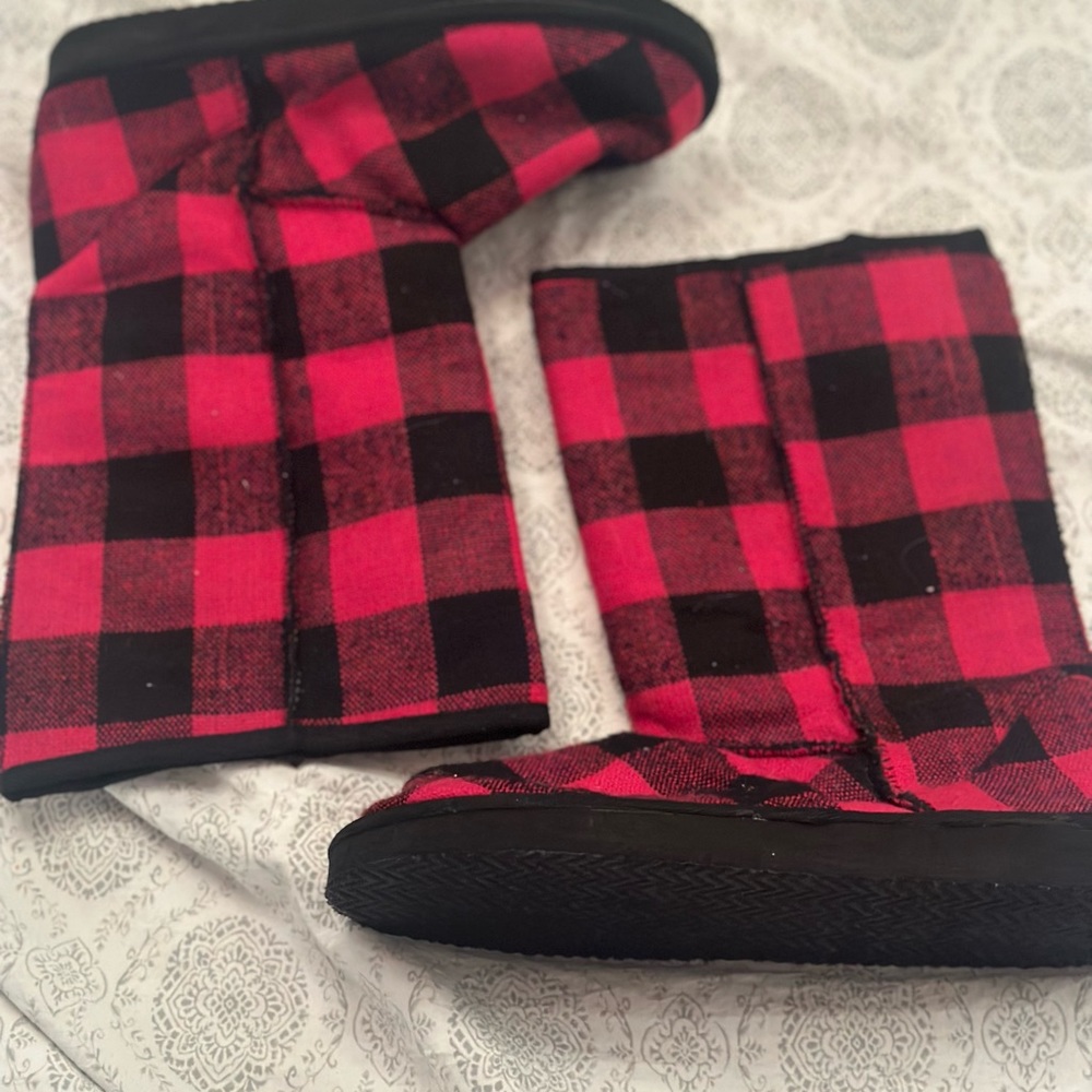 Pink and Black Check Boots